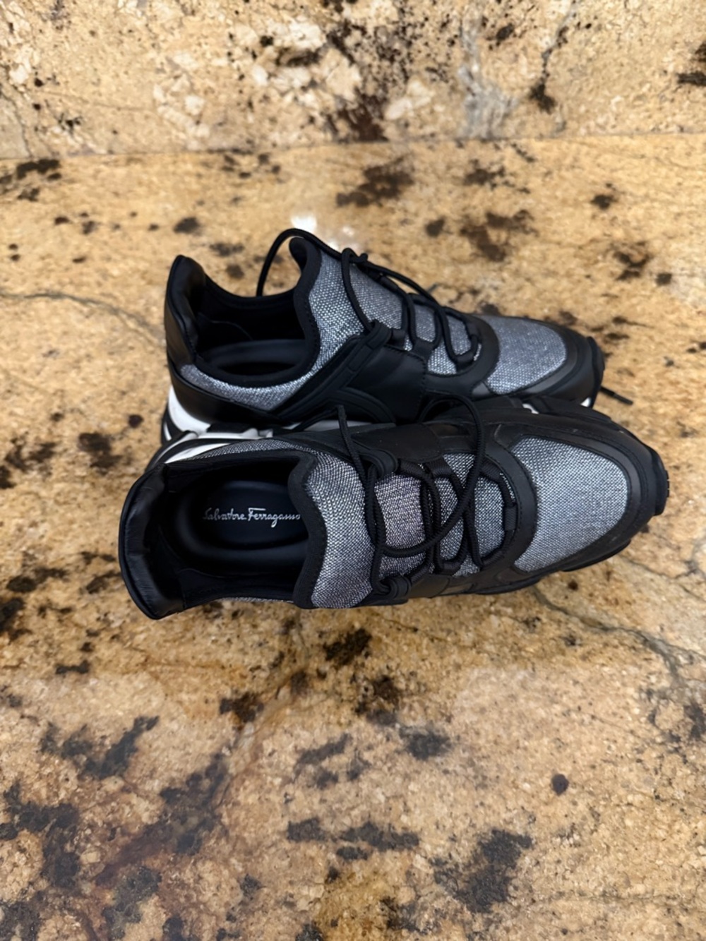 Cimbra Nero Calf Salvatore Ferragamo Black and Gray Women's Lace-Up Sneakers - Picture 2 of 3